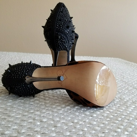 Sam Edelman Peeptoe leopard print heels 4.5" - Picture 3 of 5